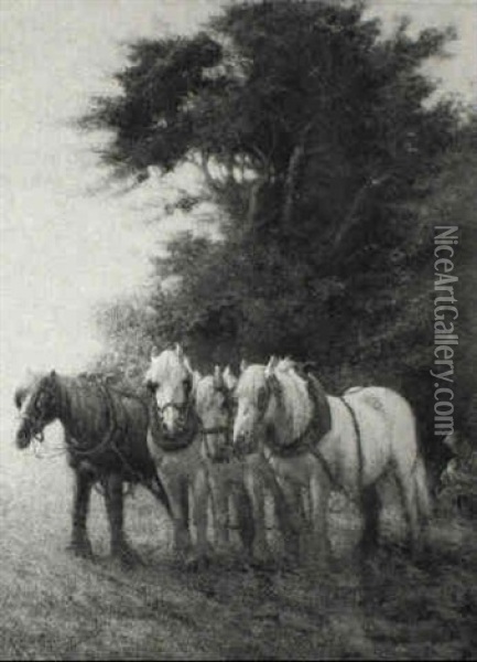 Team Of Plough Horses Oil Painting - Adrian Jones