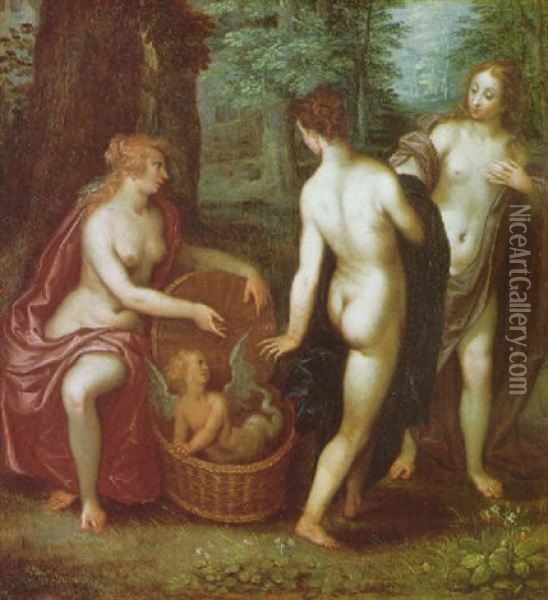 The Three Daughters Of Cecrops Discovering The Infant Erichthonius Oil Painting - Hans Rottenhammer the Elder