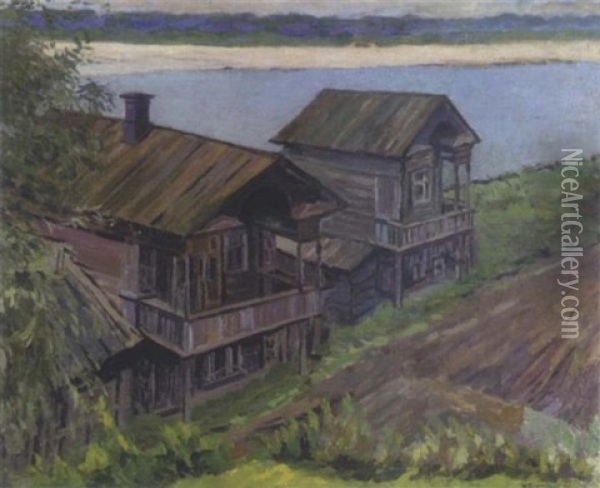 Wooden Houses On The Volga Oil Painting - Anatoliy Fedorovich Andronov