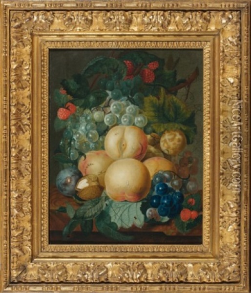 Nature Morte Aux Pommes, Raisins, Prunes Et Noix Oil Painting - Jan Evert Morel the Elder