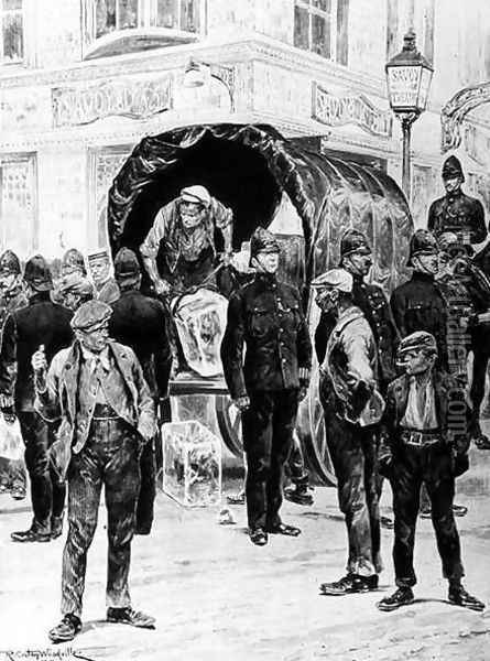 A Gilbertian strike scene outside the Savoy, 1910 Oil Painting - Richard Caton Woodville