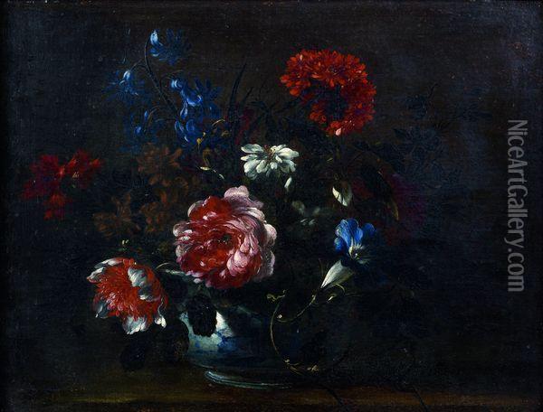 Vase De Fleurs Sur Un Entablement Oil Painting - Nicolas Baudesson