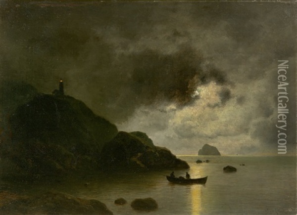Nocturnal Clouds Over A Rocky Coast Oil Painting - Georg Emil Libert