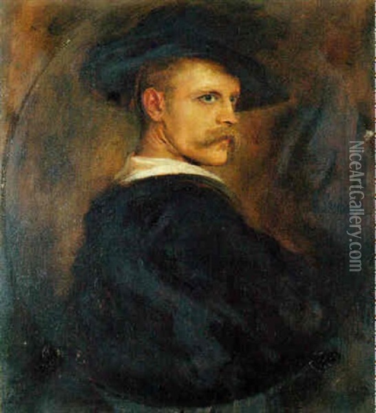 Bildnis Eines Jungen Mannes Mit Hut Oil Painting - Franz Seraph von Lenbach