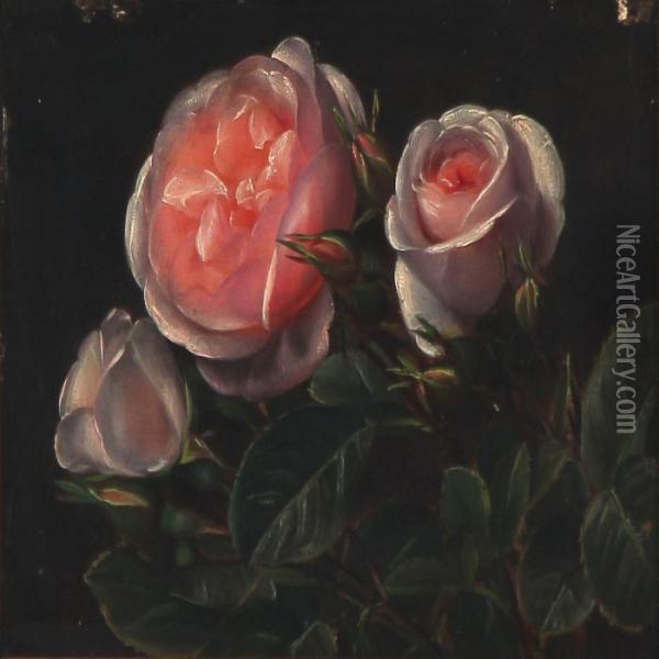 Pink Roses Oil Painting - Johan Laurentz Jensen