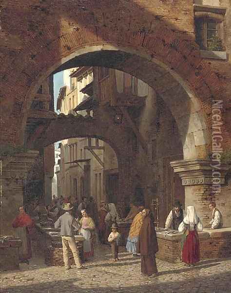 The fish market, Rome Oil Painting - Heinrich Hansen