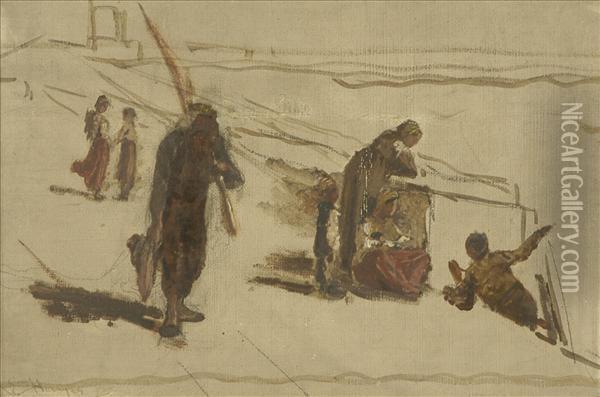 Fisherman And Otherfigures On A Path Oil Painting - Edwin Hayes