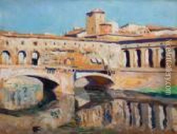Vue Du Ponte Vecchio A Florence Oil Painting - Lucien Hector Jonas