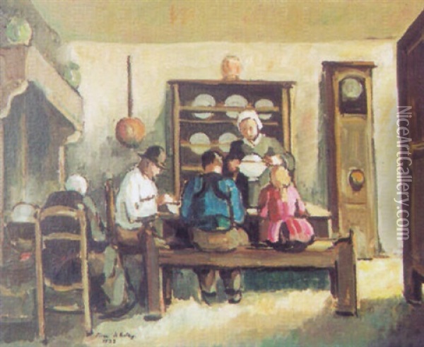 Interieur Breton Oil Painting - Pierre De Belay