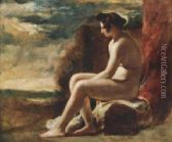Seated Female Nude In A Landscape Oil Painting - William Etty