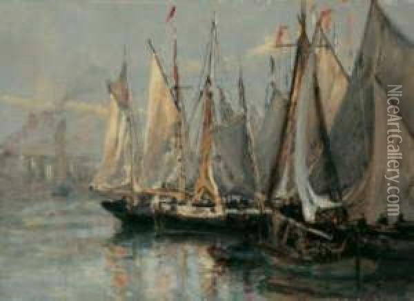 Fischerboote In Einem Ostseehafen Oil Painting - Friedrich Ernst Morgenstern