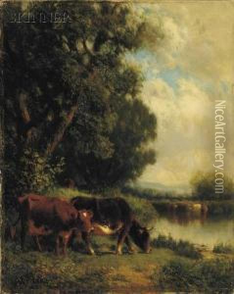 Landscape With Cattle Oil Painting - William M. Hart