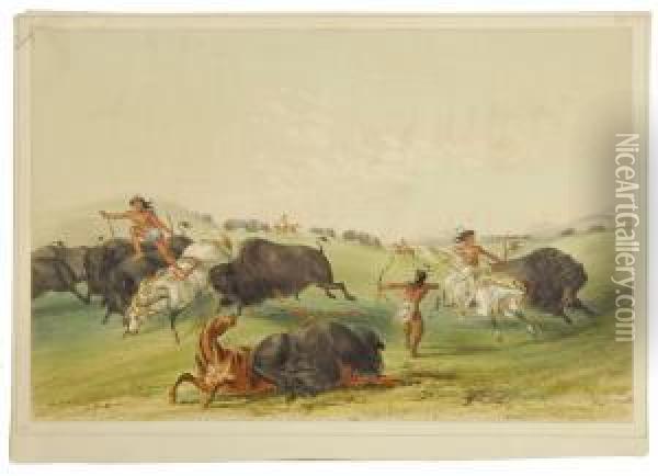 Buffalo Hunt Oil Painting - George Catlin