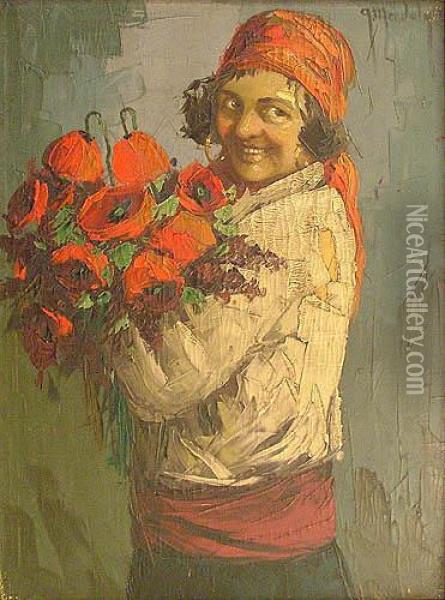 Cyganka Z Bukietem Makow Oil Painting - Grzegorz Steffanow Mendoly