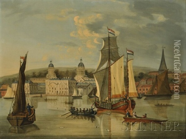 River Traffic Off Greenwich Hospital Oil Painting - Thomas Yates