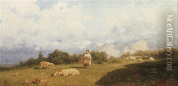 The Young Shepherdess Oil Painting - Francesco (Luigi) Lojacono