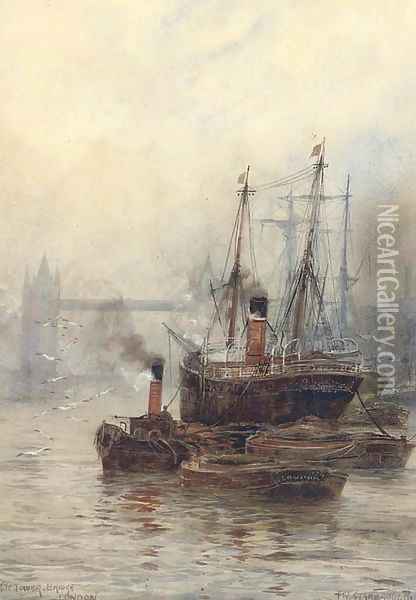 Shipping before Tower Bridge Oil Painting - William Harrison Scarborough
