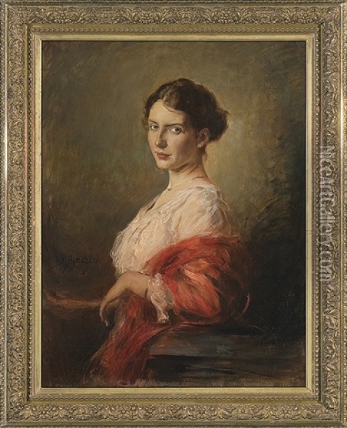 Young Lady Portrait Oil Painting - Leopold Schmutzler