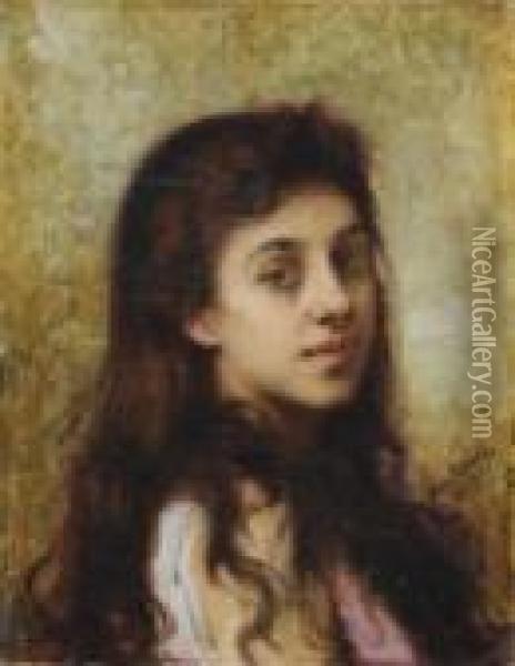 Portrait De Jeune Fille Oil Painting - Alexei Alexeivich Harlamoff