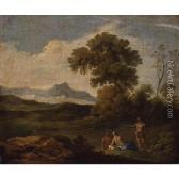 Pastoral Landscape With Figures Resting In The Foreground Oil Painting - Andrea Locatelli