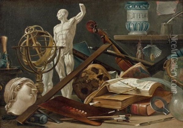 Vanite Aux Instruments D'astronomie Et De Musique Et Aux Livres Oil Painting - Antonio Cioci