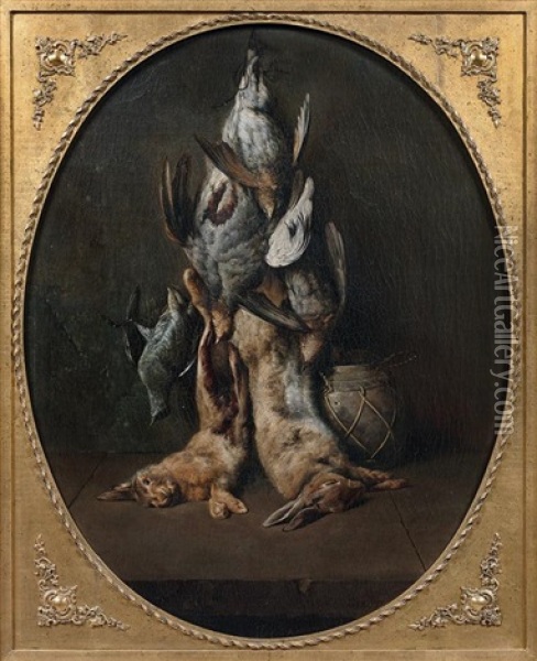 Nature Morte Au Lapin, Perdreaux Et Grives Dans Un Ovale Peint Oil Painting - Antoine-Marie Girot