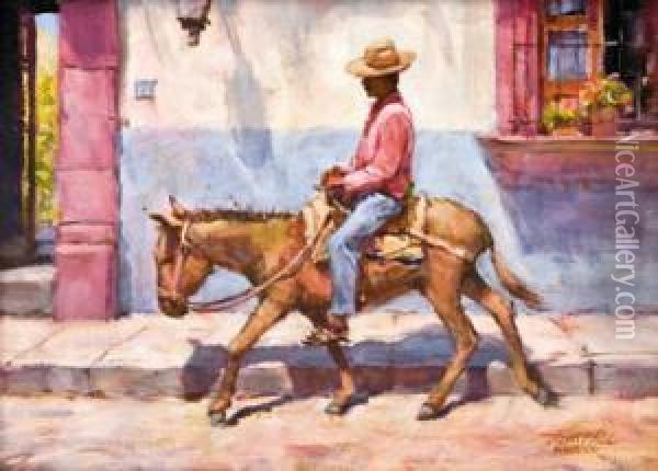Man Riding Burro Oil Painting - Thomas Hill