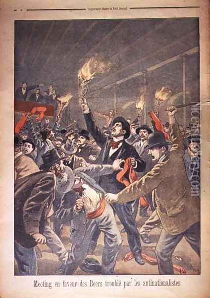 A Meeting in Favour of the Boers Disrupted by Anti-Nationalists, illustration from Le Petit Journal, c.1899 Oil Painting - Oswaldo Tofani