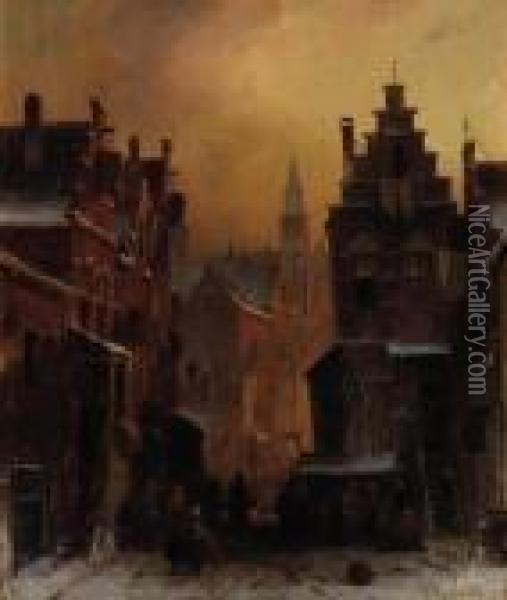 The Jewish Quarter In Amsterdam Oil Painting - Charles Henri Leickert