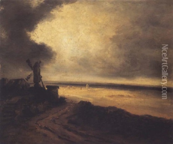 Paysage Avec Moulin Et Chaumiere Oil Painting - Georges Michel