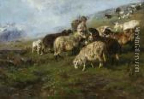 Huterbub Mit Schaf- Und
 Ziegenherde Oil Painting - Anton Braith