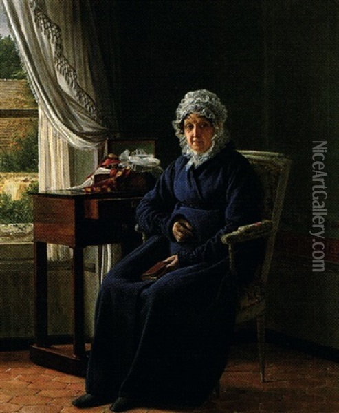 Portrait De Femme Dans Un Interieur Oil Painting - Edouard Henri Theophile Pingret