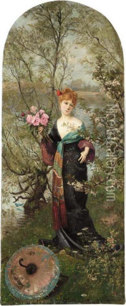 Lady In Kimono Oil Painting - Eugene Habert