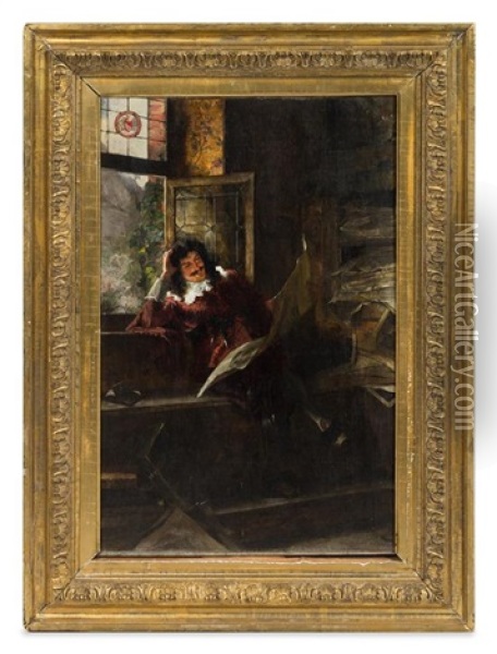Gentleman Reading Oil Painting - Max Volkhart