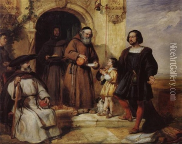 Columbus Asking Bread And Water For His Child At The Door Of The Convent Of Santa Maria De Rabida Oil Painting - William Simson