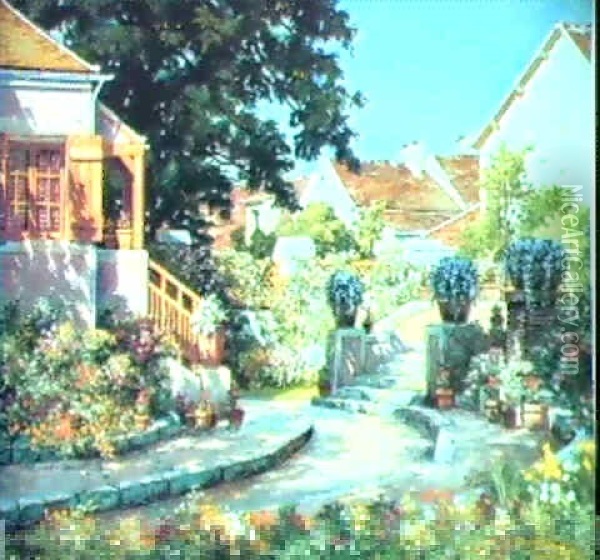 A Sunlit Garden Oil Painting - Pauline Delacroix-Garnier