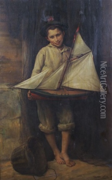 Portrait Of A Boy With Sailboat Oil Painting - Victor Laine