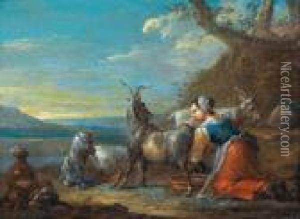 Paesaggio Con Pastorella Che Munge Una Capra Oil Painting - Nicolaes Berchem