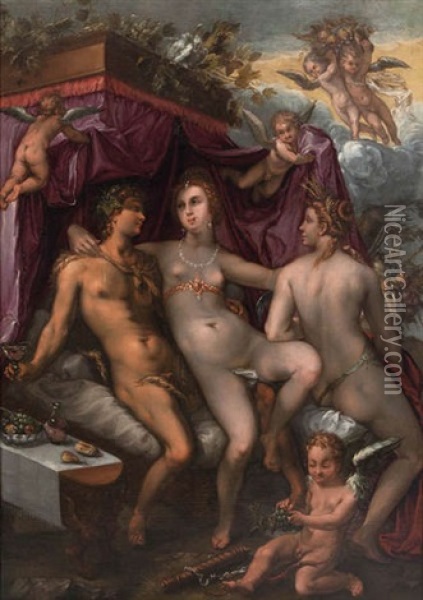 Sine Cerere Et Baccho Friget Venus Oil Painting - Hendrik Goltzius