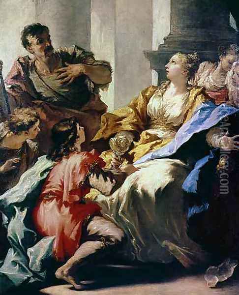 Sophonisba Receiving Poison Oil Painting - Giovanni Antonio Pellegrini