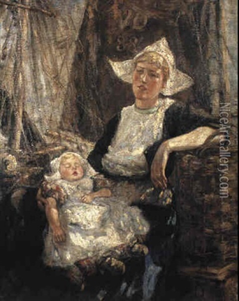 A Volendam Mother Oil Painting - Robert Gemmell Hutchison