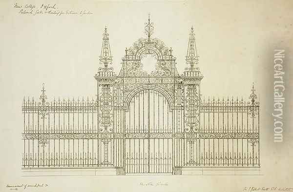 New College Oxford Proposed Gates and Railing for Entrance to Garden, 1874 2 Oil Painting - Sir George Gilbert Scott