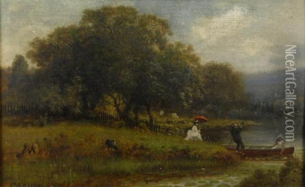 Figures In A Landscape With Boat Oil Painting - George W. King