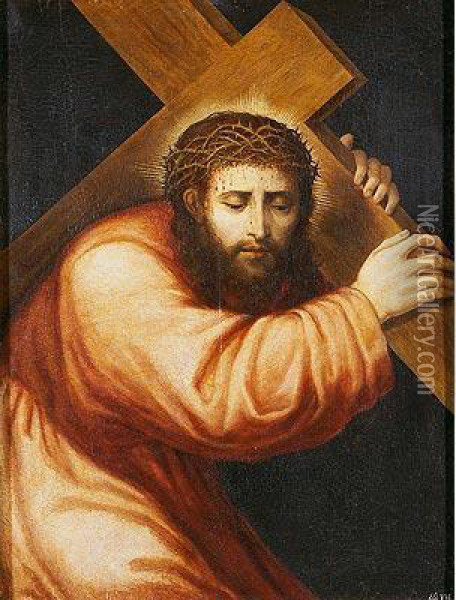 Cristo Con La Cruz Acuestas Oil Painting - Michiel Coxie