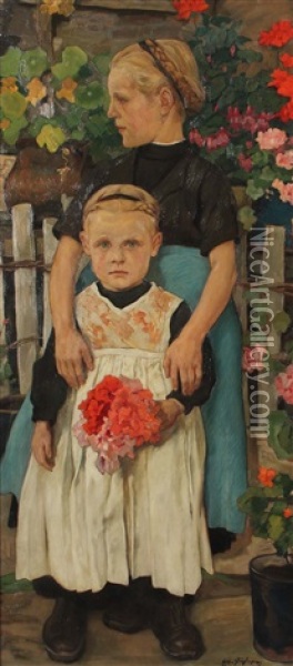 Die Schwestern Oil Painting - Erwin Puchinger