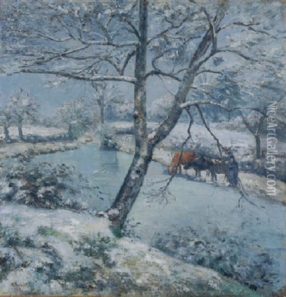 L'hiver A Montfoucault (effet De Neige) Oil Painting - Camille Pissarro