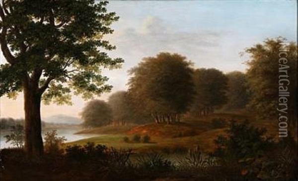 Hilly Forest Landscape At A Lake Oil Painting - Johann Ludwig Gebhard Lund