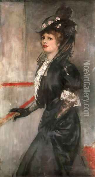 Portrait of the Painter's Wife c 1903 Oil Painting - Istvan Csok