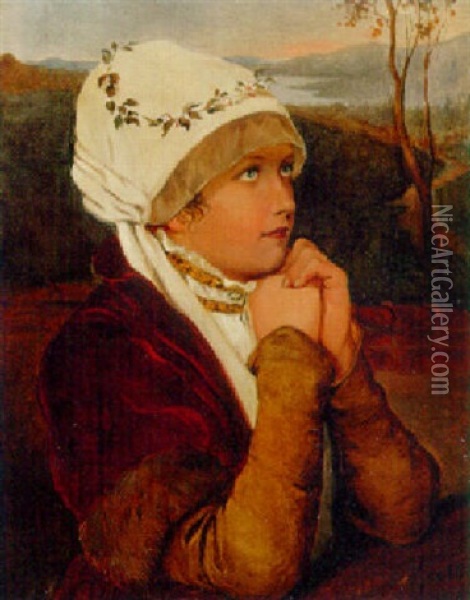 Portrait Of A Young Girl, Half-length, In Contemplation Oil Painting - Friedrich August von Kaulbach