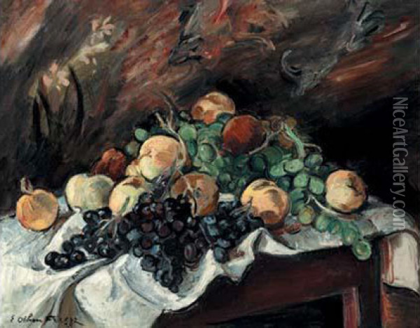 Peches Et Raisins Sur Une Table Oil Painting - Emile-Othon Friesz